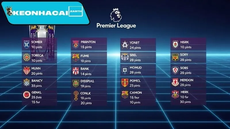 Bảng xếp hạng Premier League hôm nay